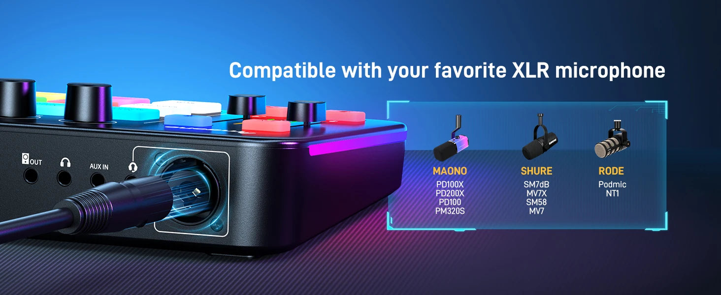 Maono G1 NEO – Gaming Audio Mixer 4‑Channel | RGB Effects, Custom Sound Pads, XLR Mic Interface, Streaming & Podcast Mixer