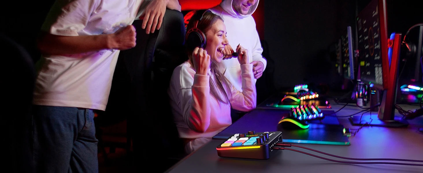Maono G1 NEO – Gaming Audio Mixer 4‑Channel | RGB Effects, Custom Sound Pads, XLR Mic Interface, Streaming & Podcast Mixer