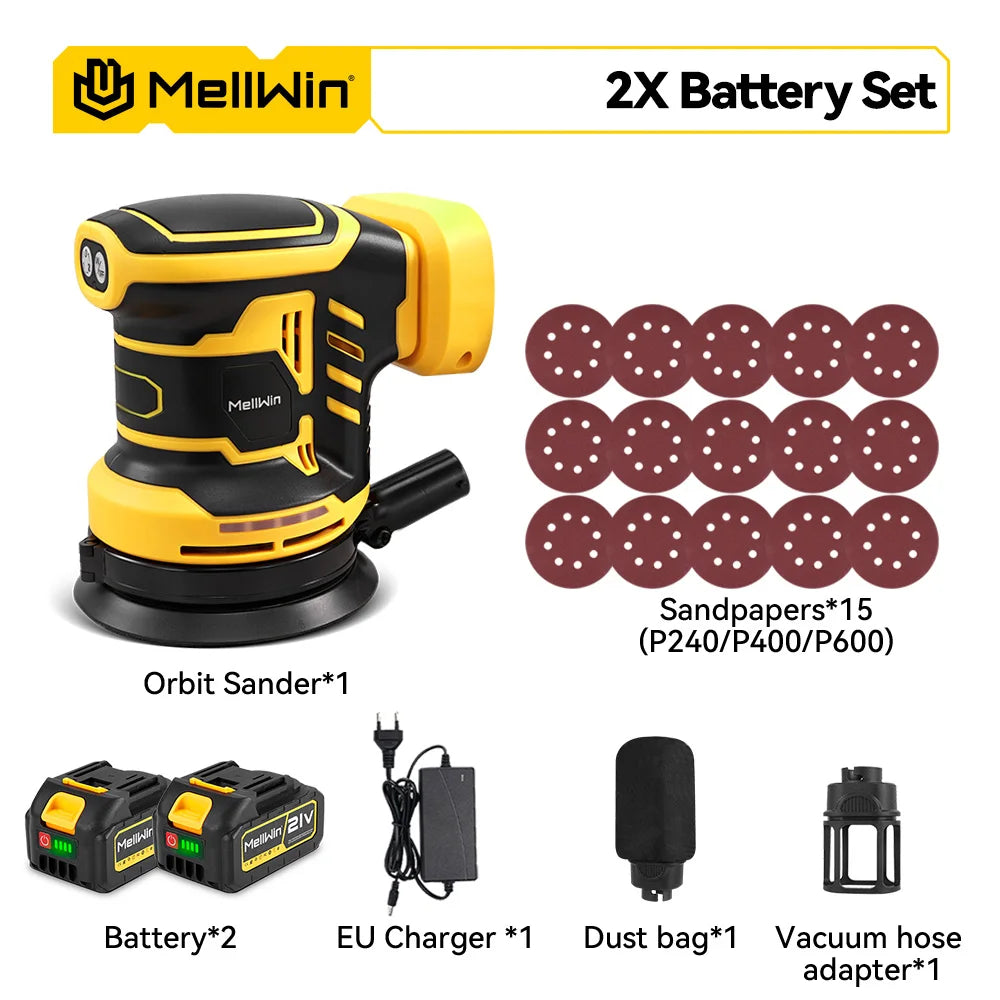 MELLWIN 125MM Electric Orbital Sander Polisher 3 Speeds Adjustable Wood Metal Sanding Polishing Tool For Makita 18V Battery Pin - Limetastore
