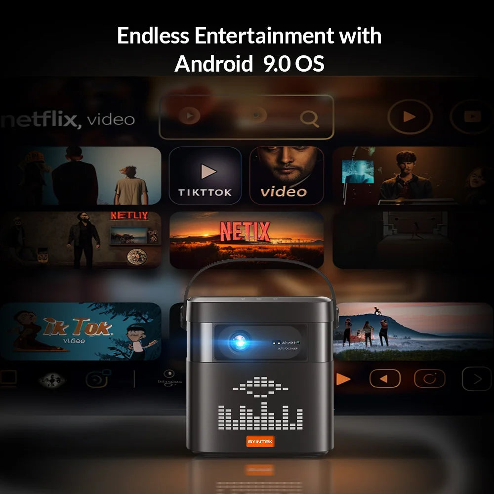 BYINTEK U75 Smart Portable DLP Projector – 15000mAh Battery, Native 1080P, 4K Support