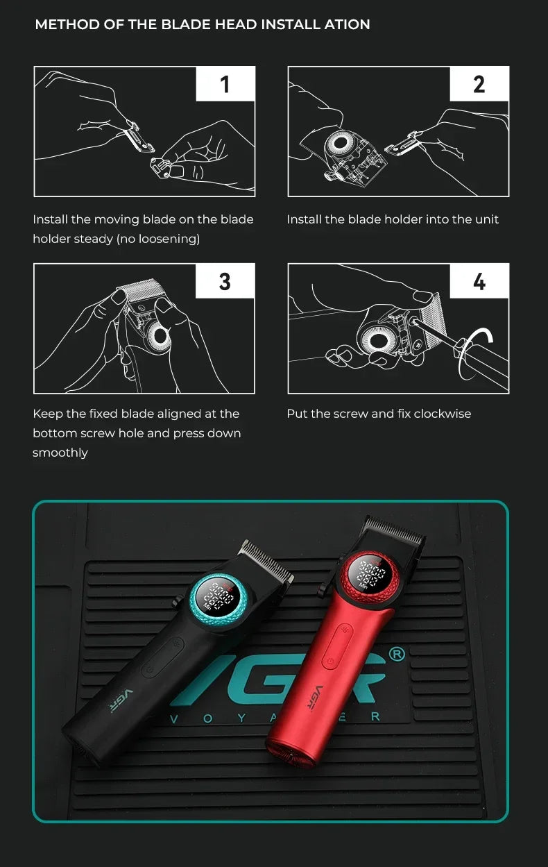 VGR V-001 PRO Hair Clipper – 9,000 RPM, 4600mAh, 300-Min Runtime