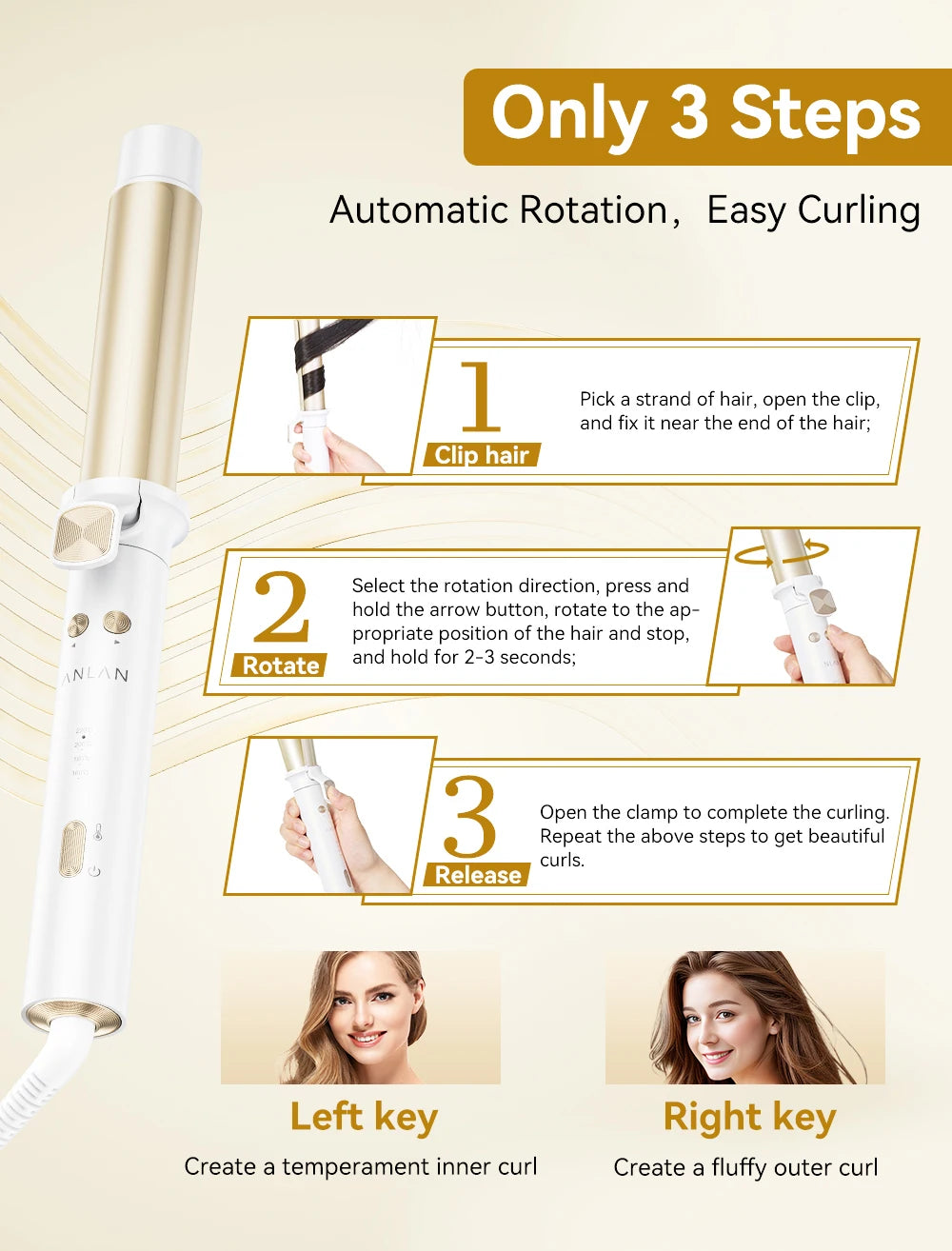 ANLAN Automatic Curling Iron | 30s Heat, Smart Temp, Ceramic Curls