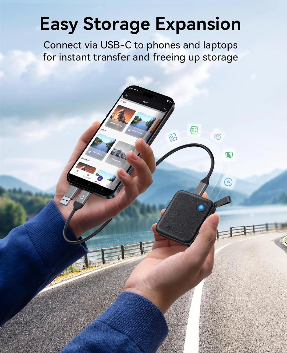 ORICO Portable External Solid State Drive External Hard Drive USB 3.2 Gen2 SSD for iPhone 15/Pro Windows Mac Lightweight