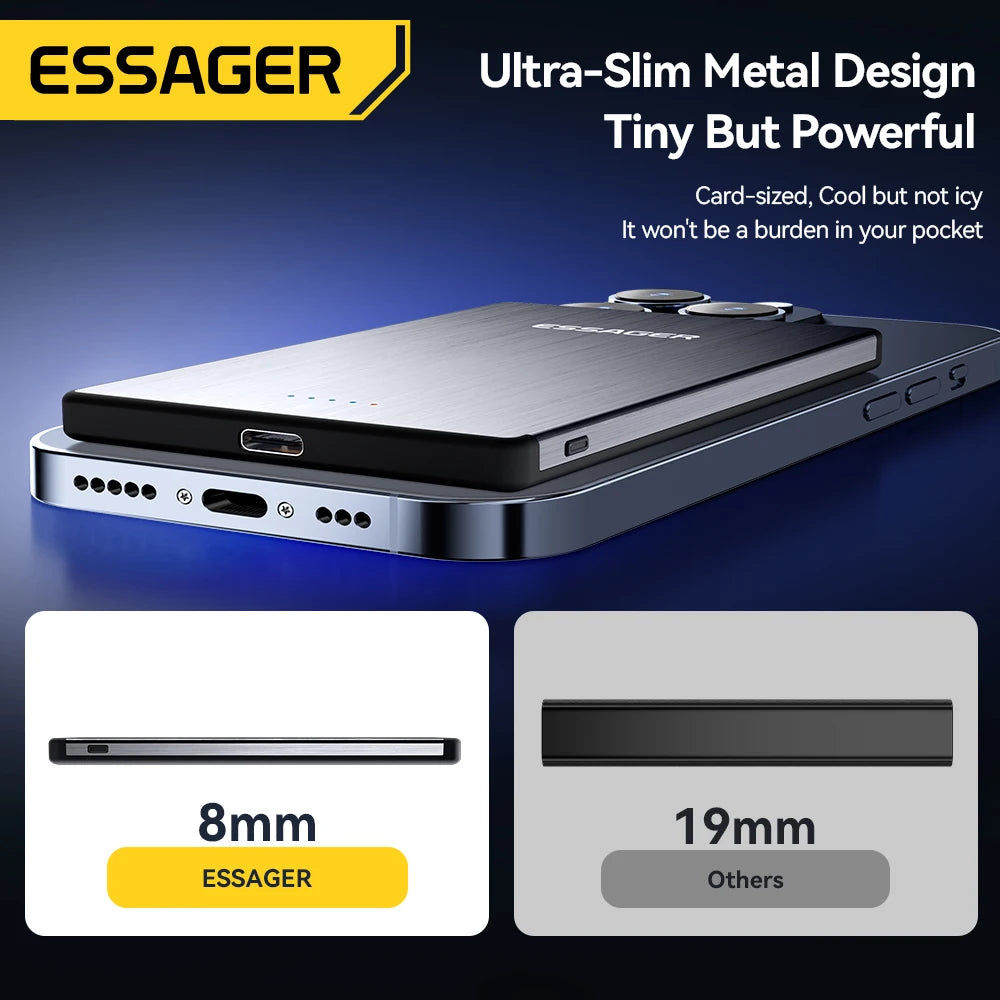 ESSAGER 20W magnetni brezžični polnilnik, 5000 mAh, tanek, MagSafe