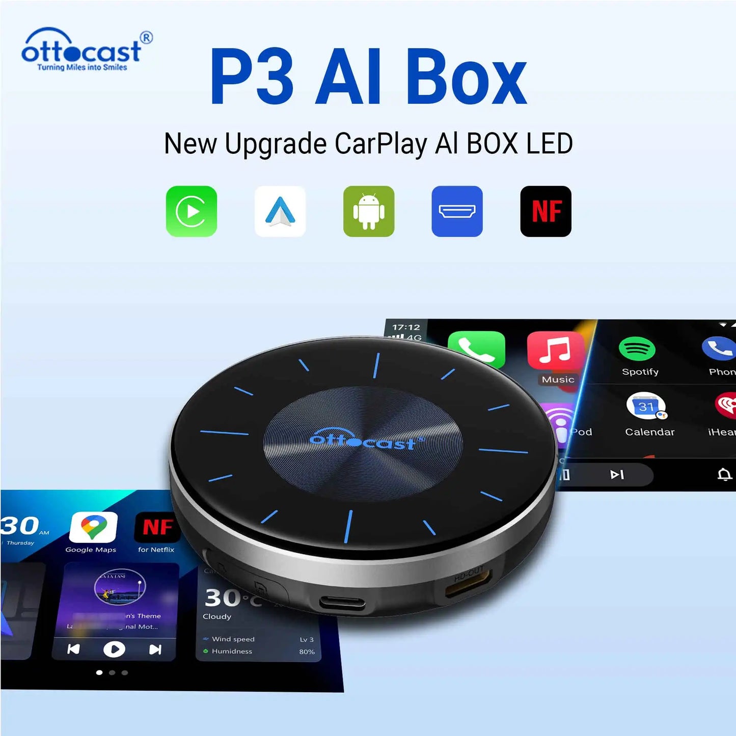 OTTOCAST OttoAiBox P3 Android 13 Brezžični CarPlay AI Box