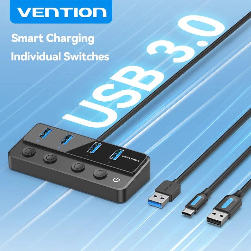 Vention USB 3.0 HUB s posameznimi stikali | 5Gbps visokohitrostni podaljšek USB-A vrat