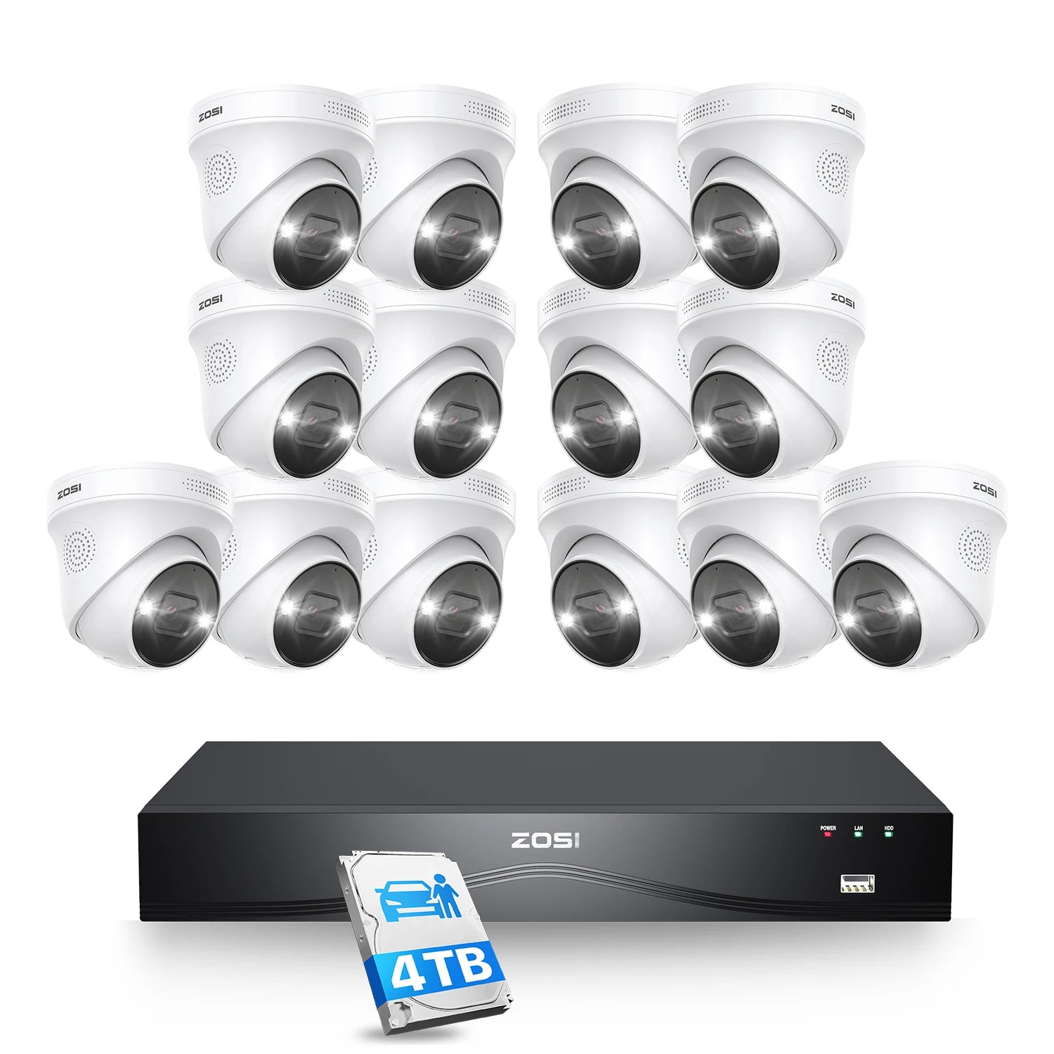 ZOSI 4K 8MP PoE Security Camera System – 32CH Dual‑Disk NVR with 4TB Storage | AI Detection