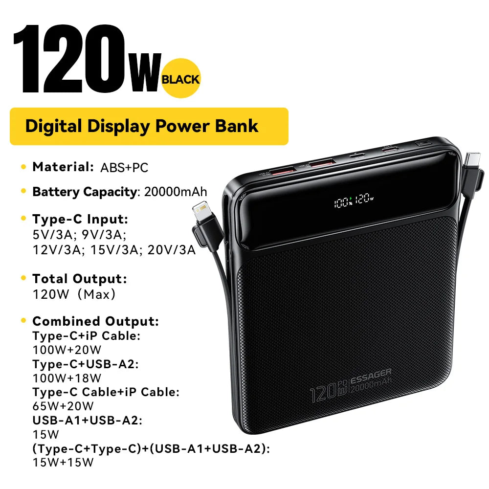 Essager 100W 20000mAh Power Bank – prenosna zunanja baterija s hitrim polnjenjem PD