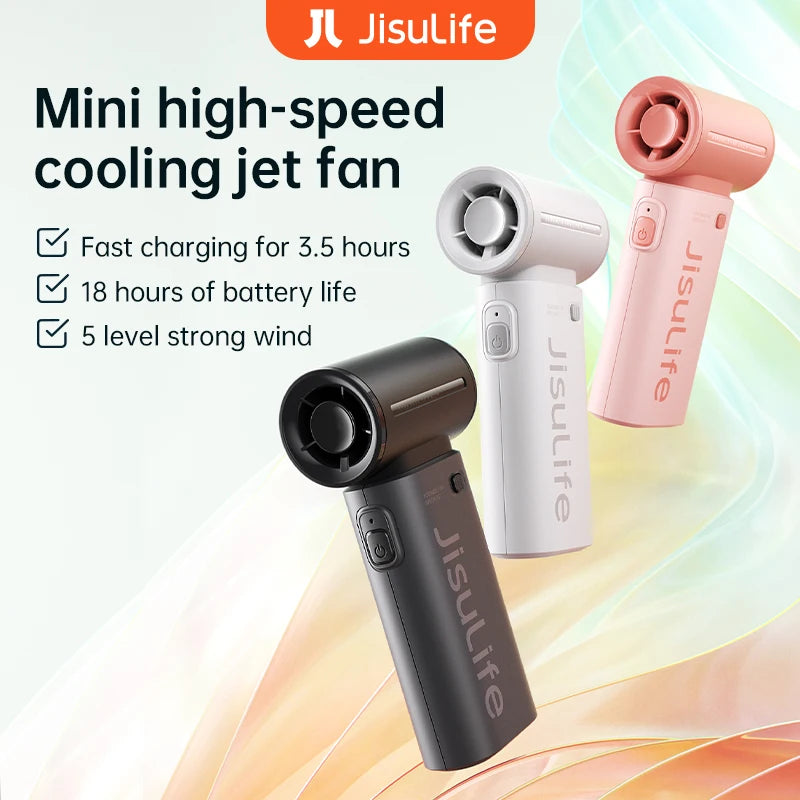 JISULIFE Handheld Turbo Fan – Super Strong Wind Airflow, 5000mAh Battery