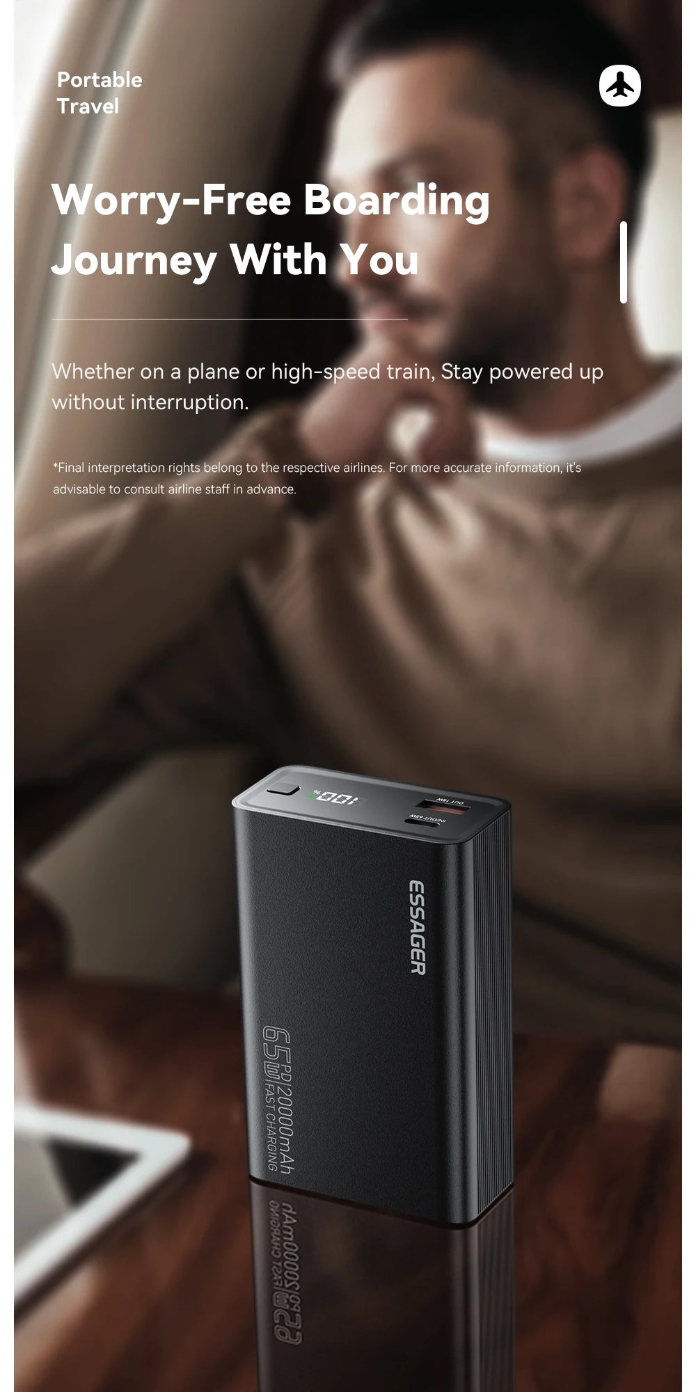 ESSAGER 20000 mAh prenosna baterija 65 W PD za iPhone 17 MacBook