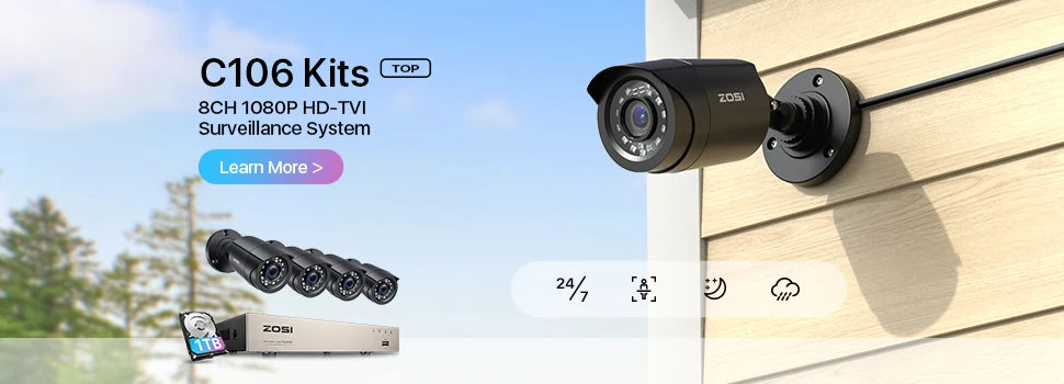 ZOSI 4× 1080p HD‑TVI Security Cameras – Outdoor Weatherproof CCTV Cameras with 80ft IR Night Vision