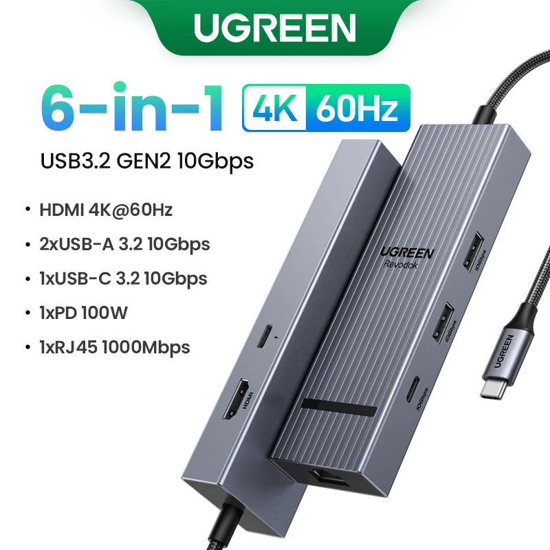 UGREEN 10‑v‑1 USB‑C zvezdišče s 4K120Hz DisplayPortom, dvojnim 4K60Hz HDMI, USB 3.2 Gen2 10Gbps