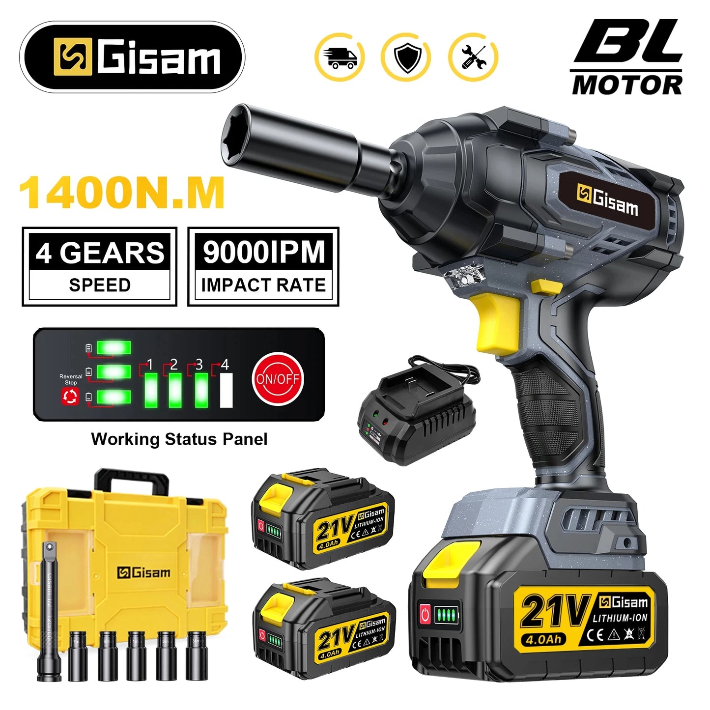 Gisam 1400Nm akumulatorski udarni vijačnik 1/2"