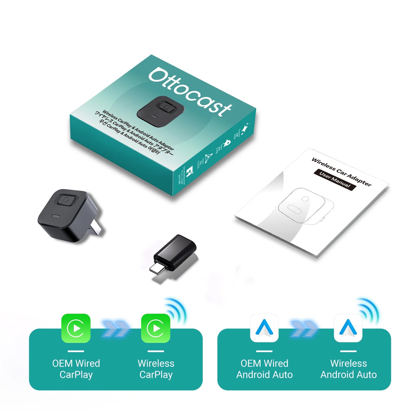 OTTOCAST Cube Mini brezžični Android Auto in CarPlay Dongle