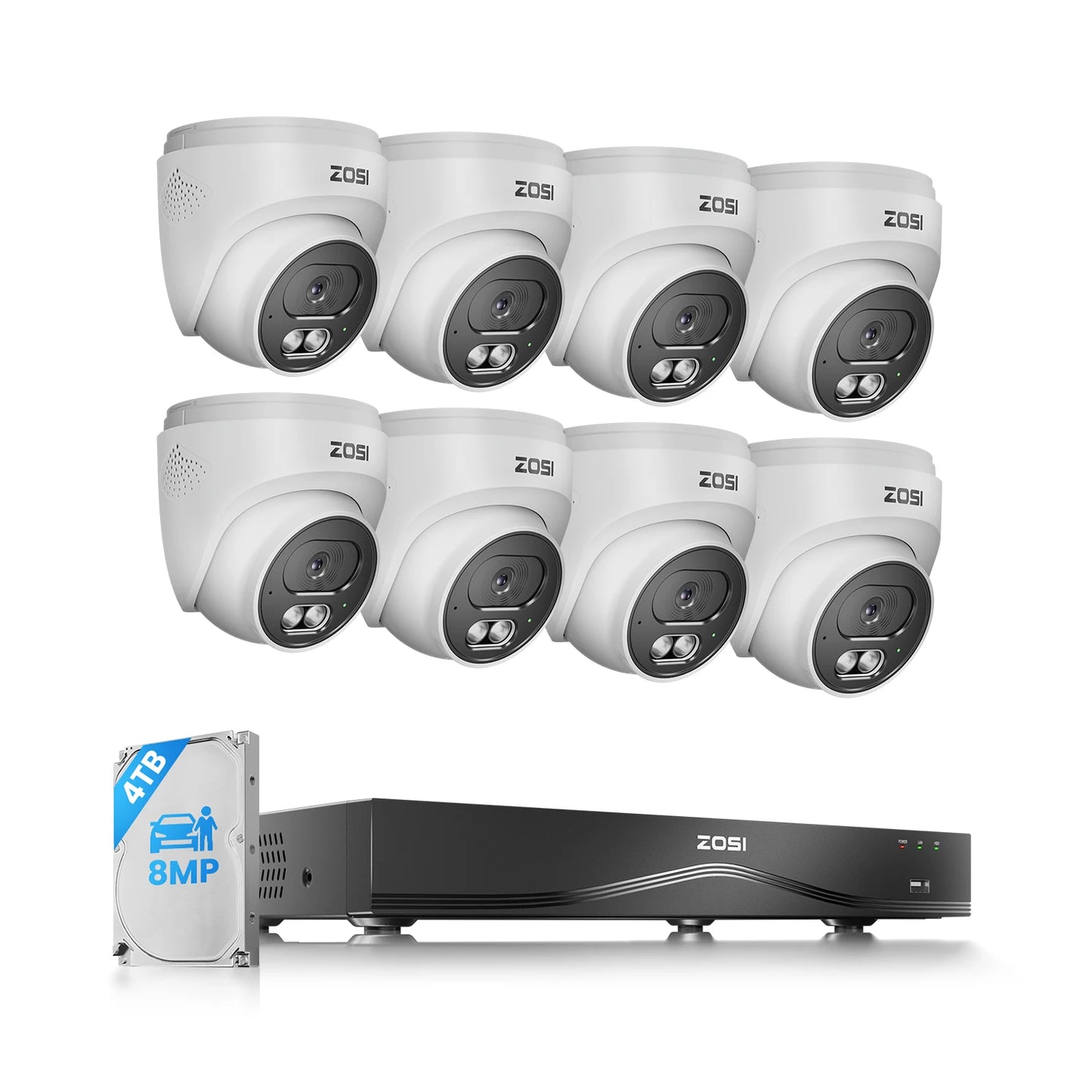 ZOSI 4K 16-kanalni varnostni sistem s kamerami PoE – 8MP notranje/zunanje IP kamere s 16-portnim 32-kanalnim NVR-jem