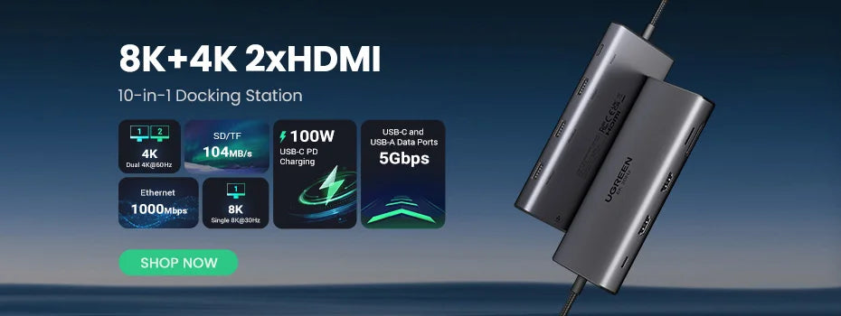 UGREEN Uno 6‑in‑1 USB‑C Hub with 4K60Hz HDMI, 10Gbps USB 3.2, PD100W