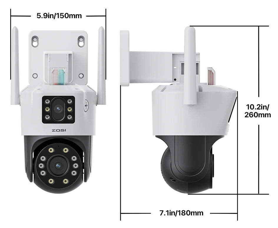 ZOSI C298 Max 4K 8MP Dual‑Lens PTZ Security Camera – 2×4MP Wide‑Angle Outdoor WiFi/Wired Surveillance Cam