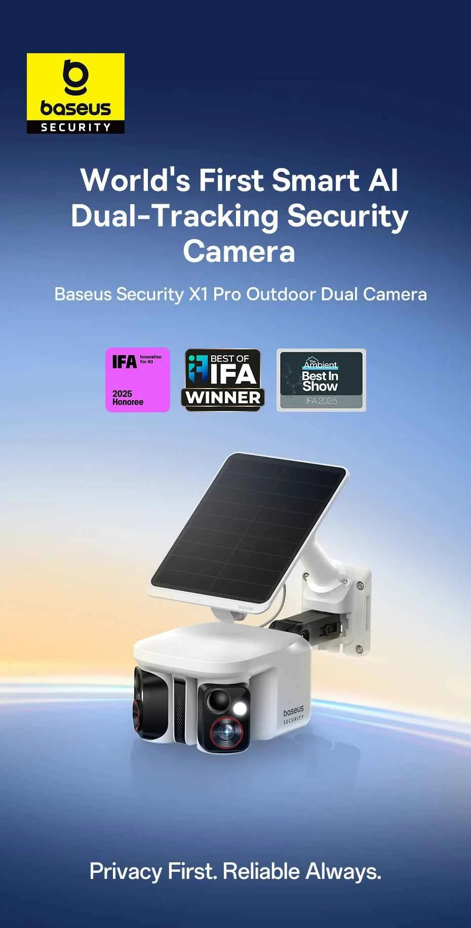 Baseus Security X1 Pro Outdoor Dual Camera Wireless 3K Camera Solar Panel Face Recognition Smart AI Tracking Security Camera - Limetastore