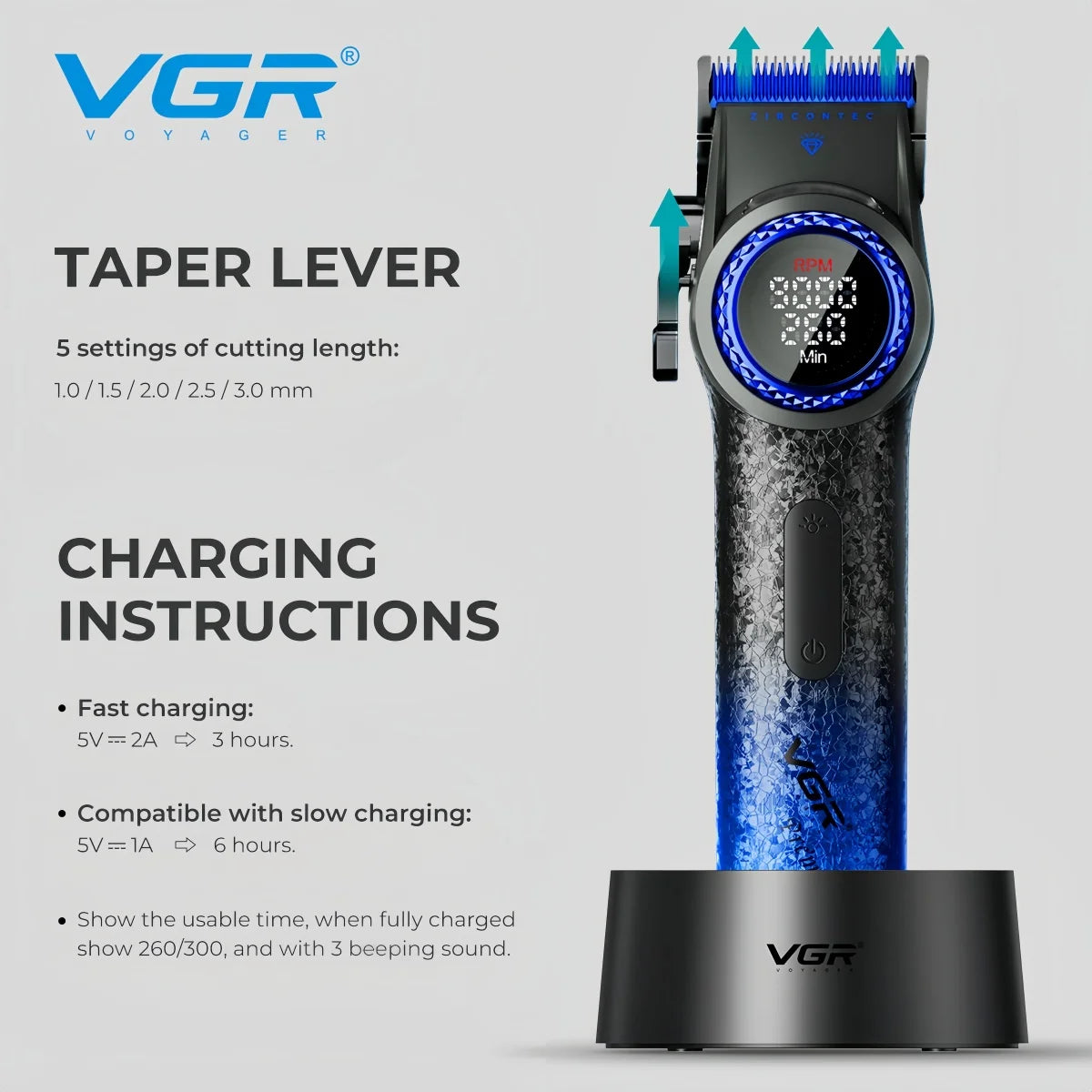 VGR V-001 profesionalni strižnik za lase 9000 RPM BLDC 300-minutno delovanje