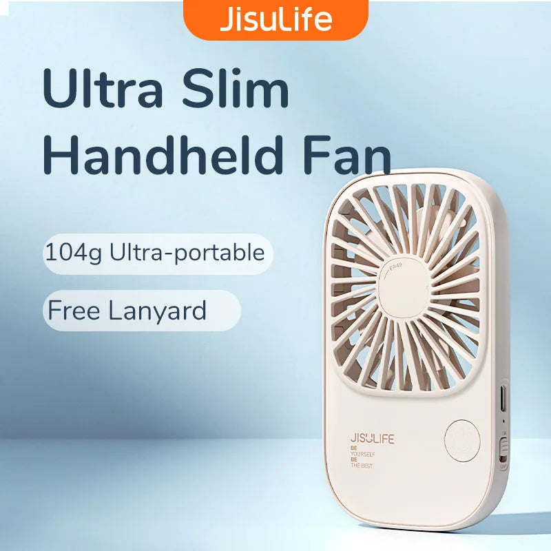 JISULIFE Mini Handheld Fan – Portable USB Rechargeable Small Desk Fan with Built-in Bracket