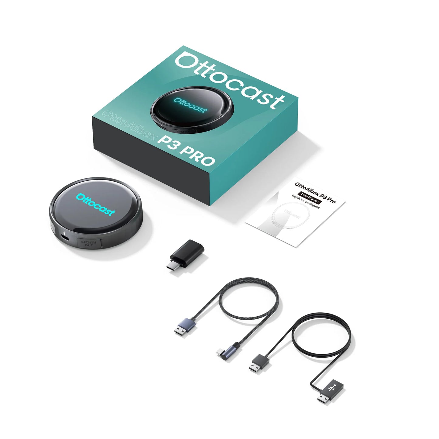 OTTOCAST P3 / P3 PRO Android TV AI Box z HDMI in brezžičnim CarPlayem