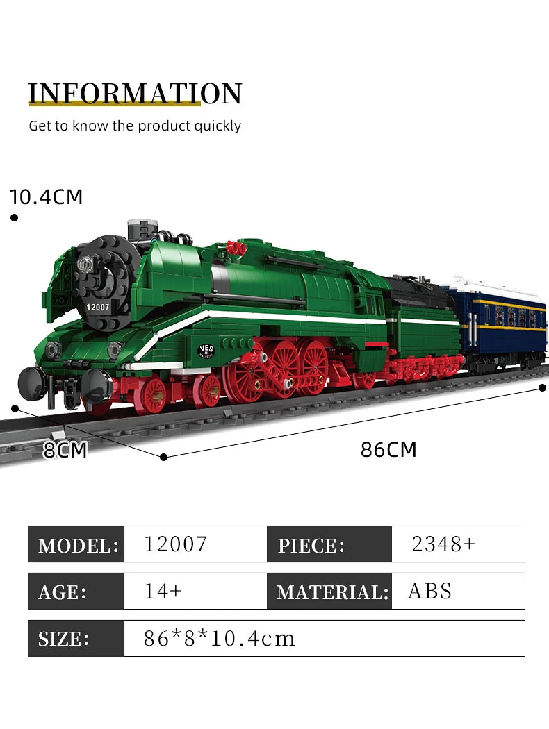 Mould King 12007 Remote Control BR18 201 German Express Train | Motorized Steam Locomotive Building Set - Limetastore