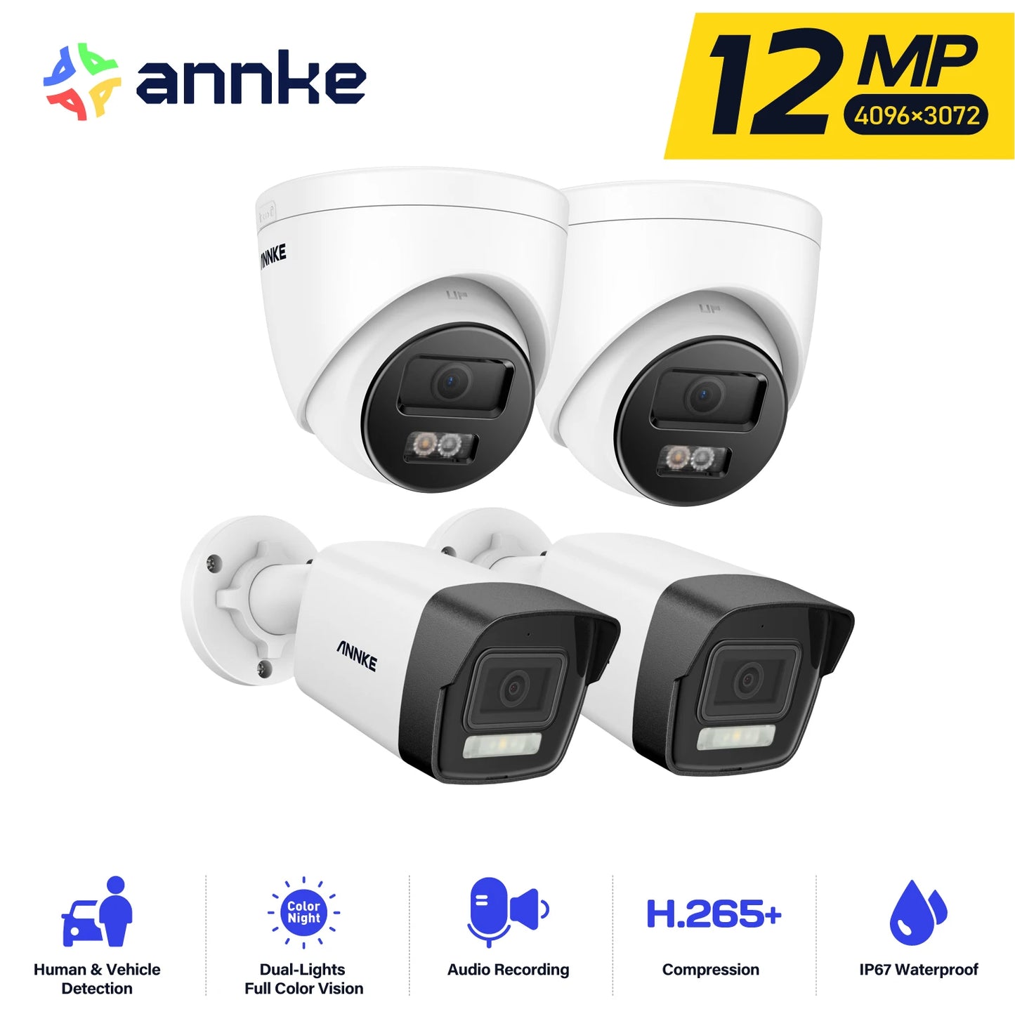 Varnostna kamera ANNKE 12 MP 6K PoE | Dvojna svetloba, zaznavanje z umetno inteligenco, zvok, IP67