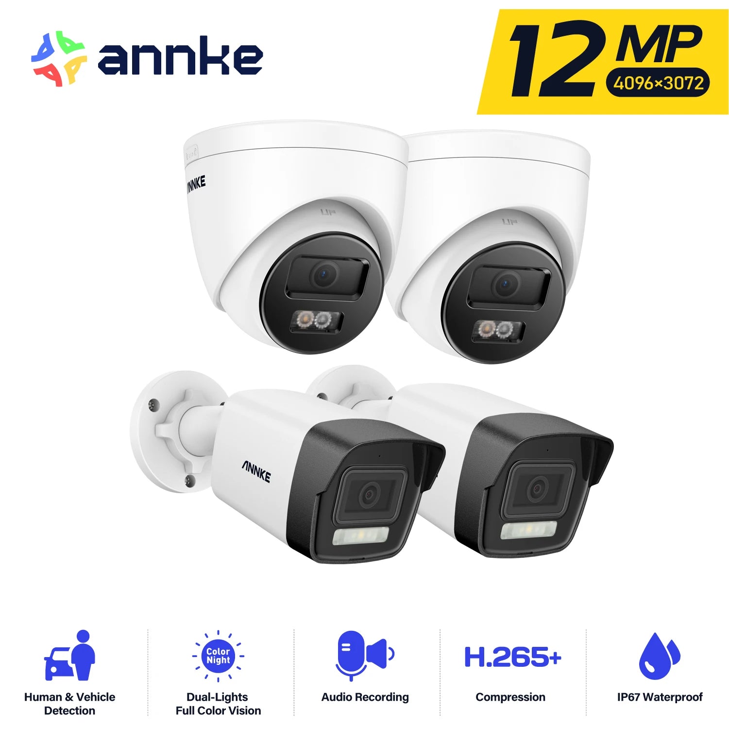 Varnostna kamera ANNKE 12 MP 6K PoE | Dvojna svetloba, zaznavanje z umetno inteligenco, zvok, IP67