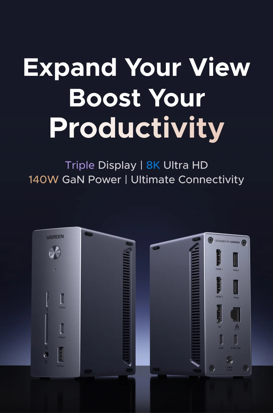 UGREEN priklopna postaja USB-C 14-v-1 s trojnim zaslonom