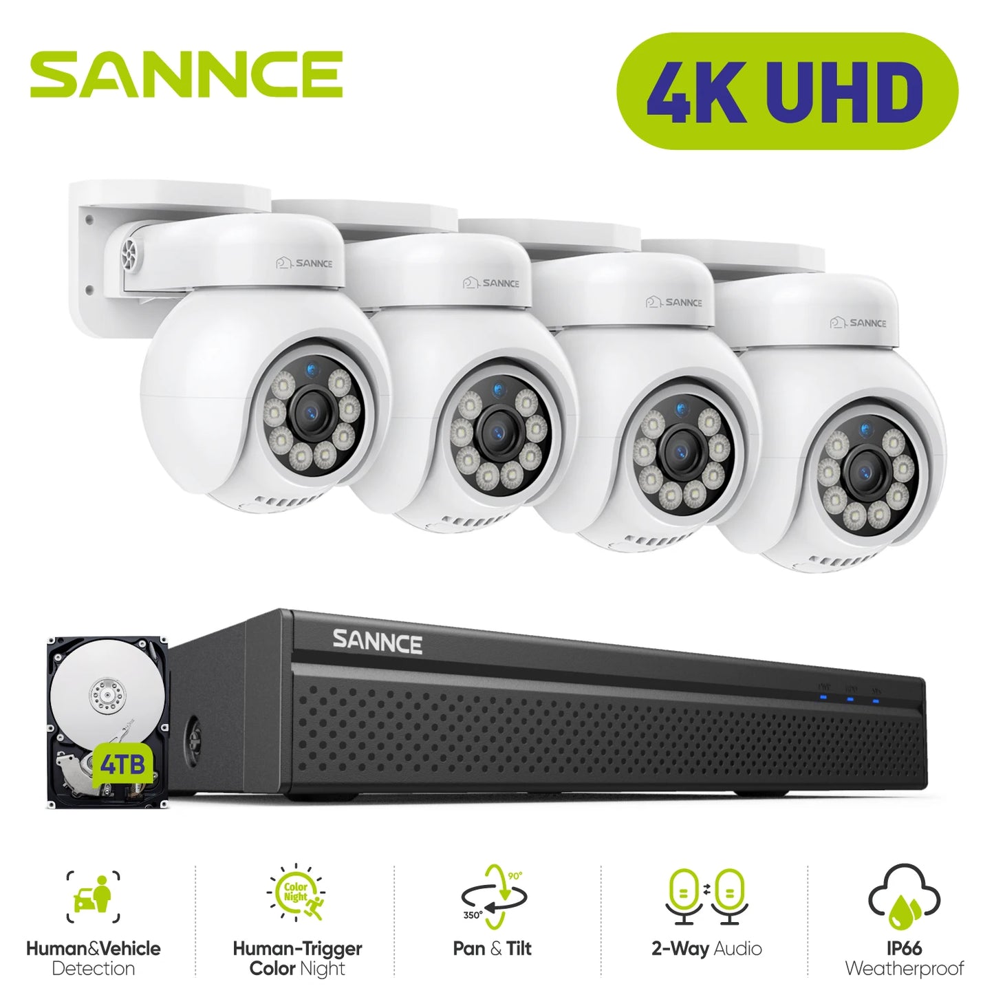SANNCE 4K 8MP PoE CCTV sistem | 8-kanalni NVR, zaznavanje ljudi, pametno sledenje, barvni nočni vid, ONVIF