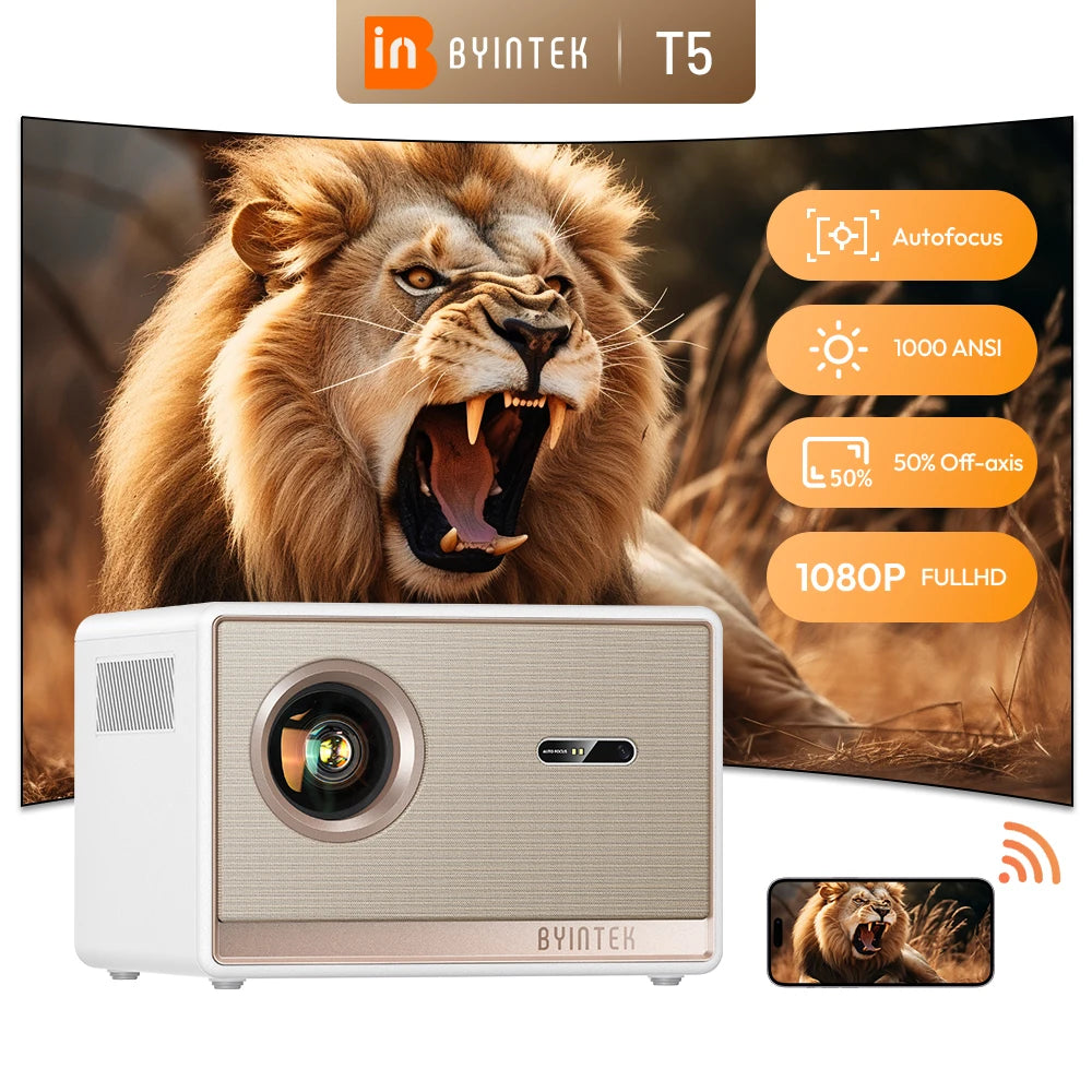 BYINTEK T5 Max Smart Projector | 1000 ANSI Lumens | Native 1080P 4K Support