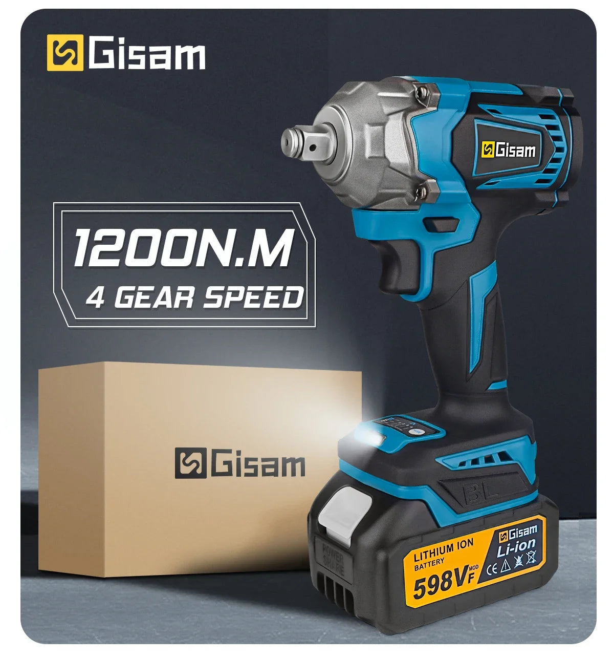 Gisam 1200N.m brezkrtačni udarni vijačnik 1/2" za Makita 18V
