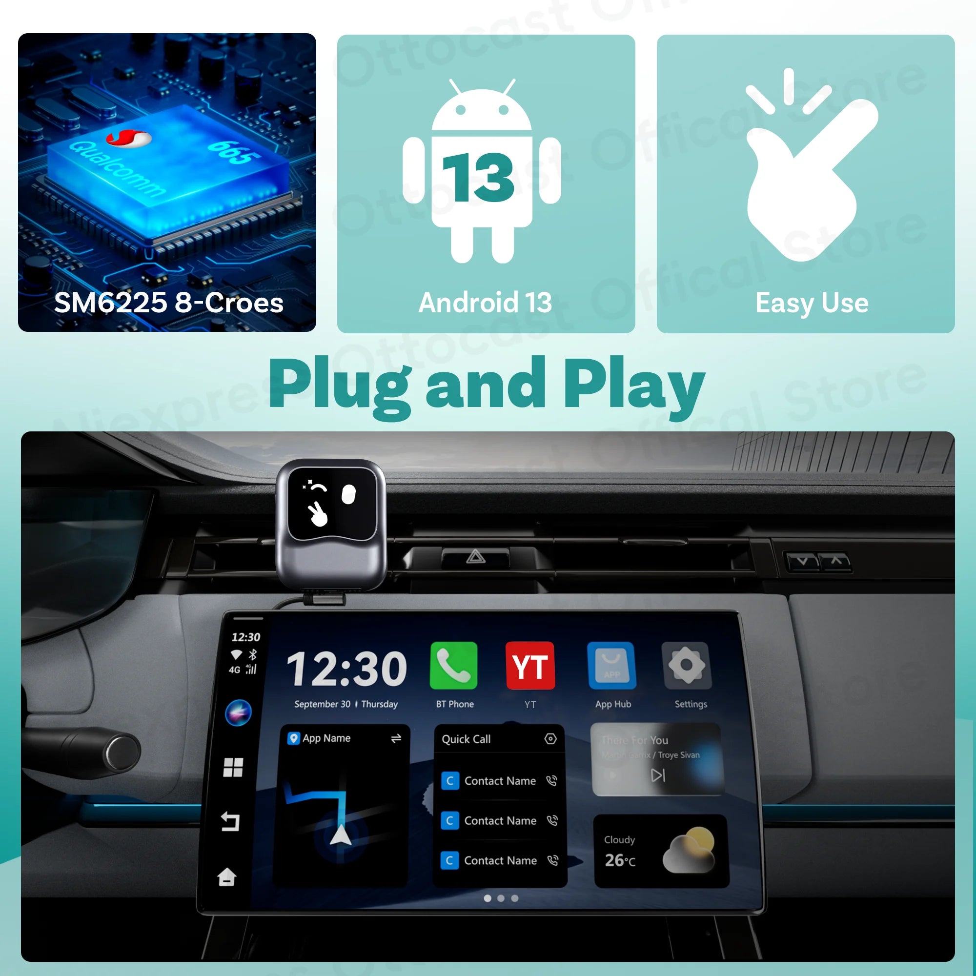 OTTOCAST Ottaibox Nano Android 13 brezžični CarPlay AI Box