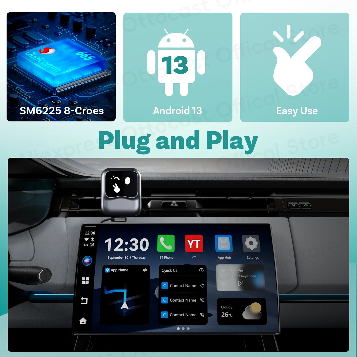 OTTOCAST NanoAI Android 13 Brezžični CarPlay AI Box 128GB