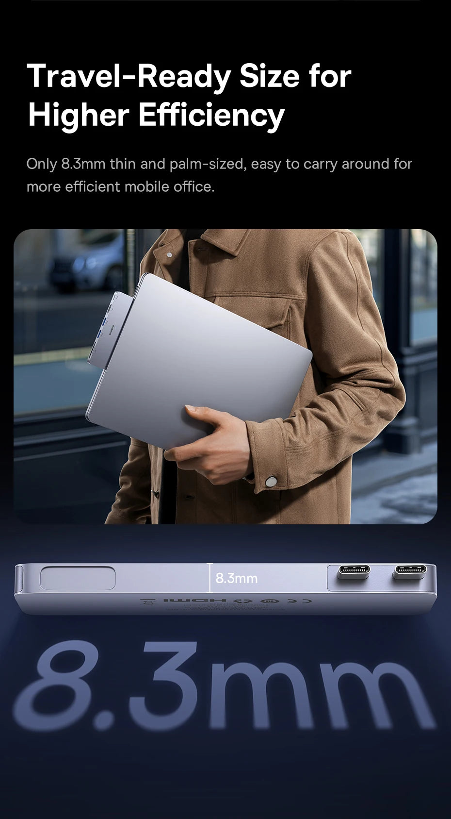 Dvojno USB-C zvezdišče Baseus | HDMI 4K@30Hz, Thunderbolt 3/4 40Gbps, USB 3.0, SD/TF