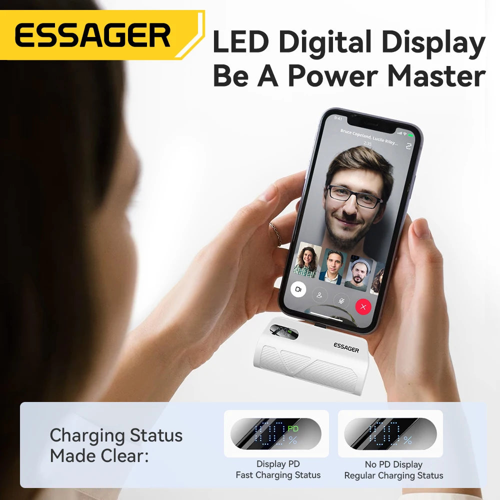 ESSAGER Mini kapsula prenosna baterija 5000 mAh 20 W PD hitro polnjenje