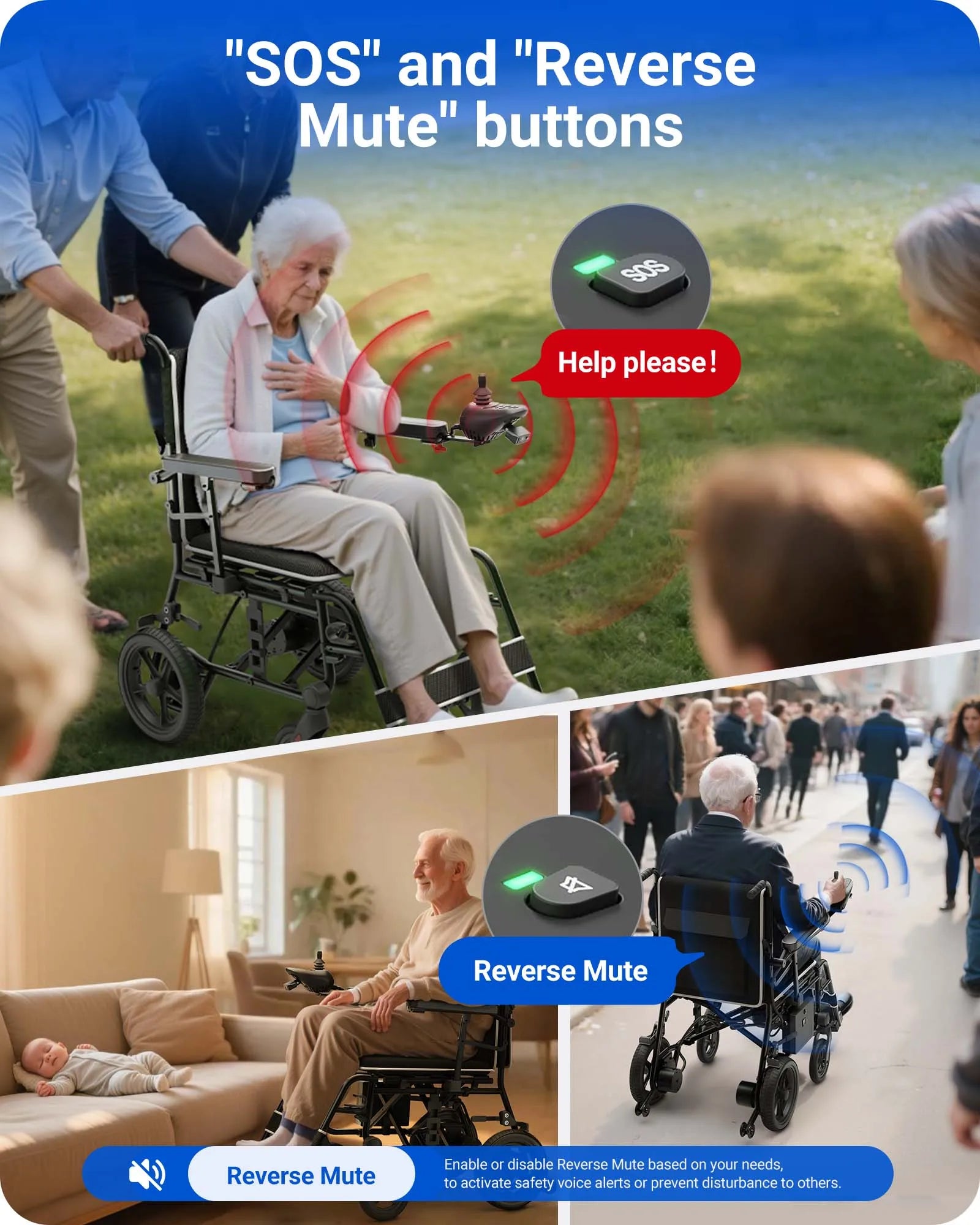 Electric Wheelchair for Adults – 220 lbs Capacity, Aluminum Alloy Frame, LED Light