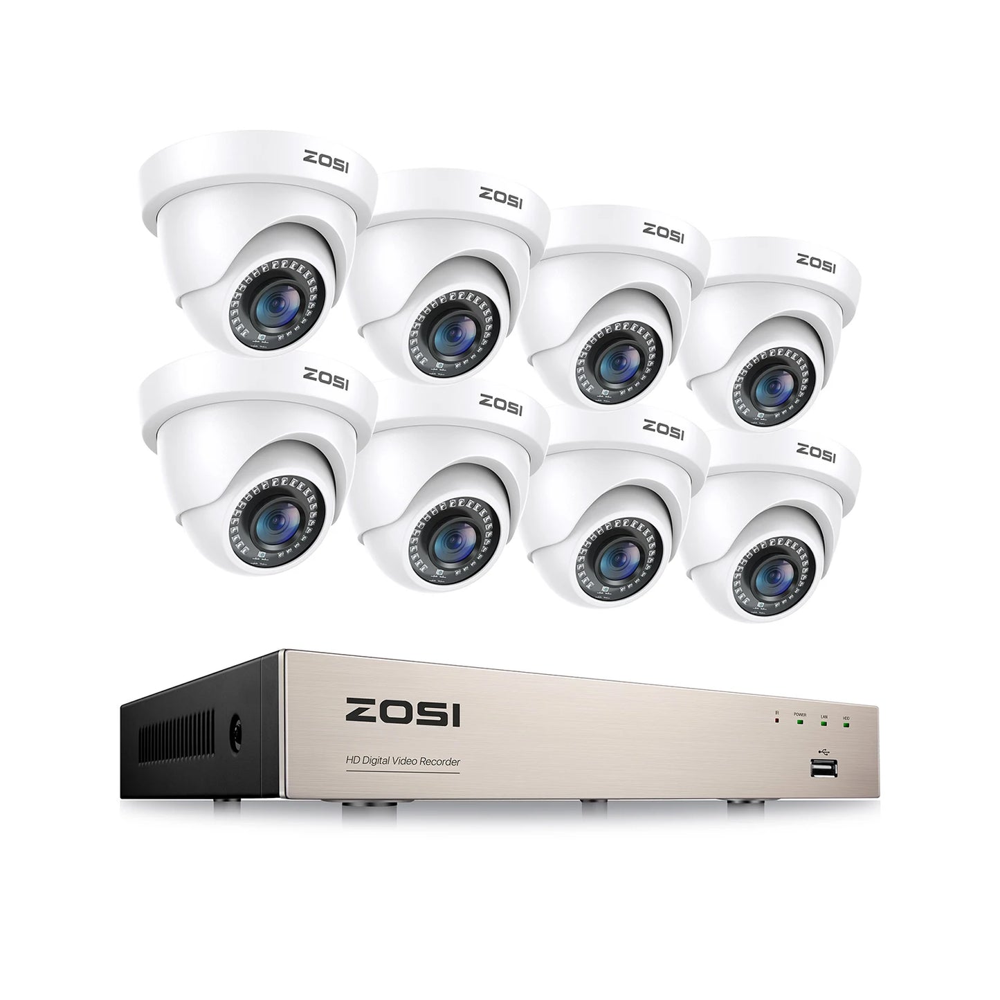 ZOSI 8-kanalni 1080P žični varnostni sistem kamer – H.265+ 5MP Lite DVR snemalnik z 2MP notranjo/zunanjostjo