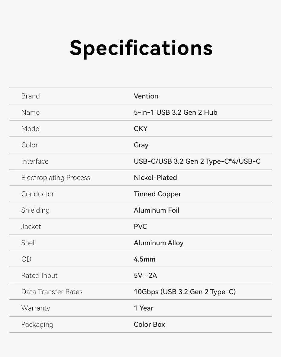 Vention USB‑C 3.2 Gen2 Hub | 4× USB‑C 10Gbps Aluminum Alloy Splitter