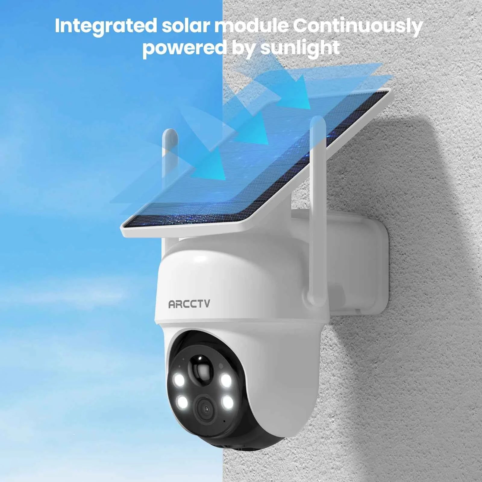 ARCCTV 2K Solar Wifi Camera Kit Outdoor Wireless Security Surveillance Camera Set Siren Alarm Two Way Audio Humanoid Detection - Limetastore