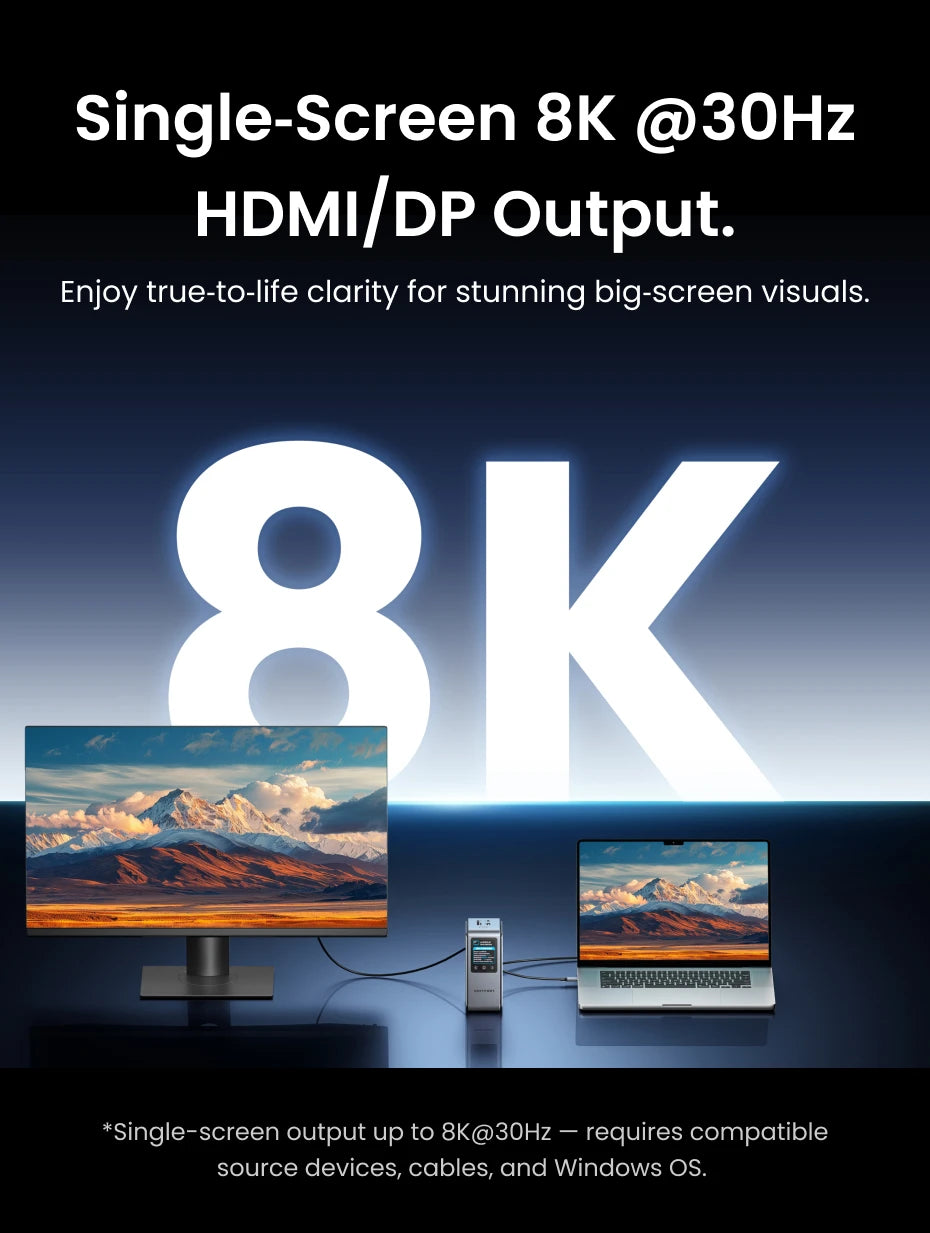 Vention USB‑C 13‑v‑1 Dock | 8K30Hz, MST, Smart Screen, USB 3.2 10Gbps, RJ45 za MacBook in Windows