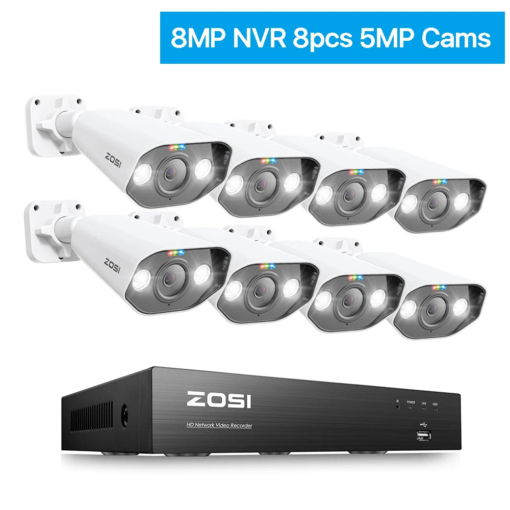 ZOSI 4K 8MP PoE Security Camera System – 8CH NVR Kit with 5MP/8MP Outdoor IP Cameras | AI Human