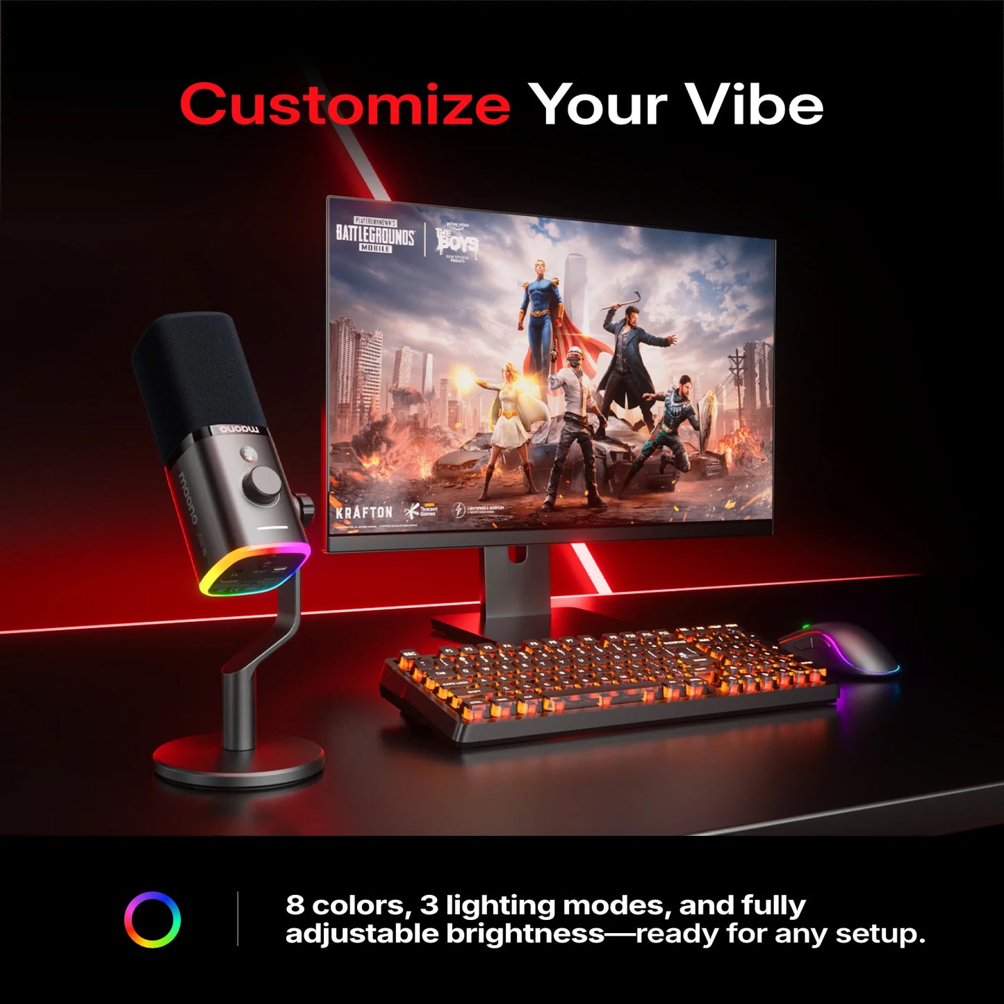 Maono PD100W – Wireless Dynamic Microphone | 50 m Range, One‑Touch Noise Reduction & RGB Lighting for Gaming, Streaming & Live Recording