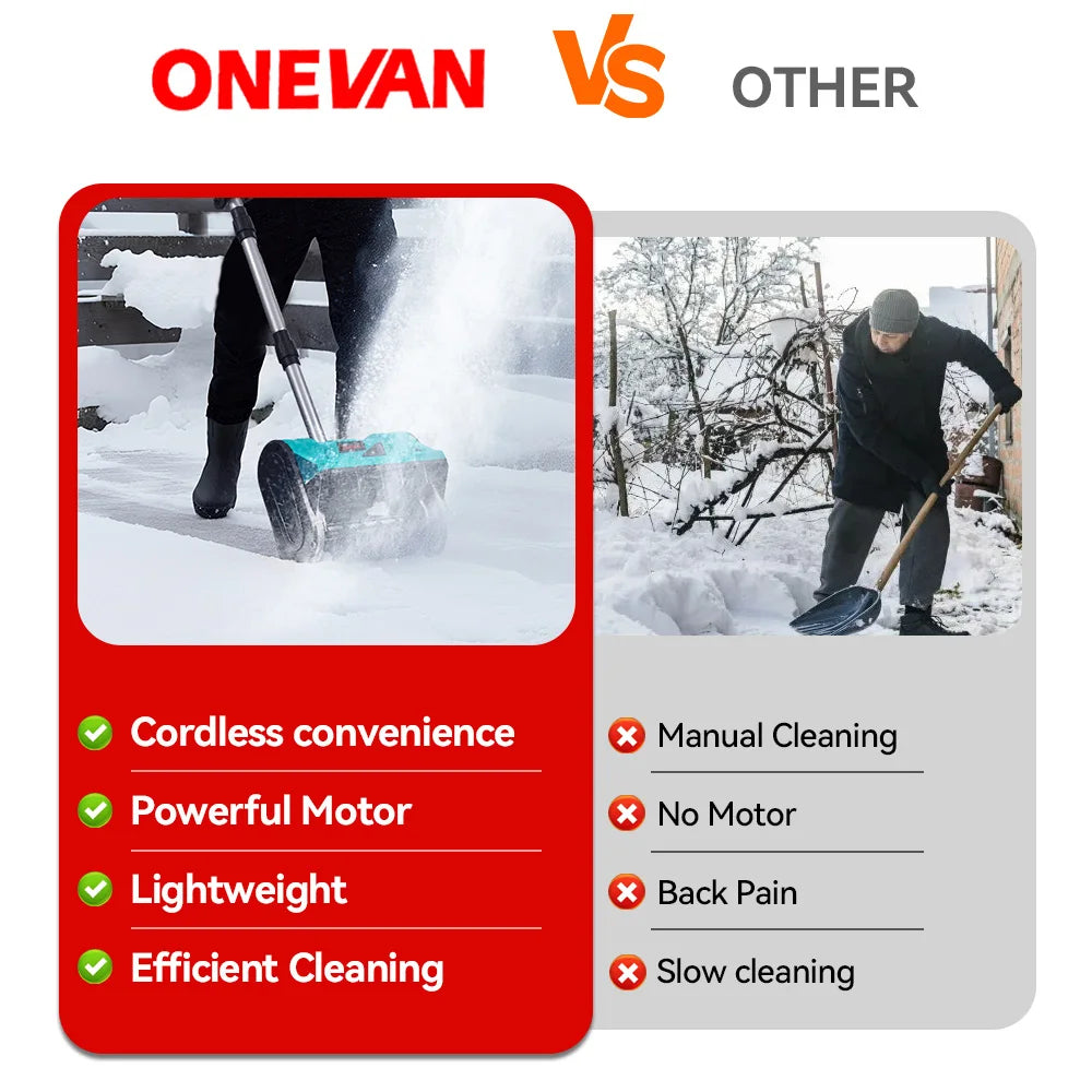 ONEVAN 2500W/3000W brezkrtačni električni snežni plug | Akumulatorski snežni pometač