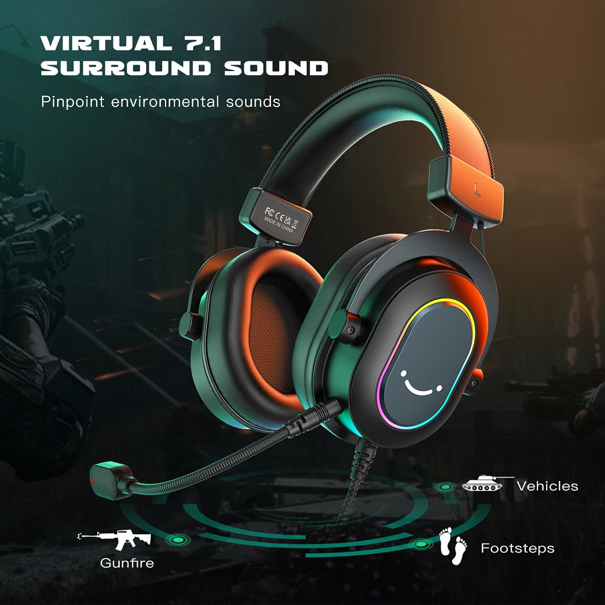FIFINE H6 Dynamic RGB Gaming Headset – 7.1 Surround Sound, Detachable Mic, 3 EQ Modes for PC/PS4/PS5
