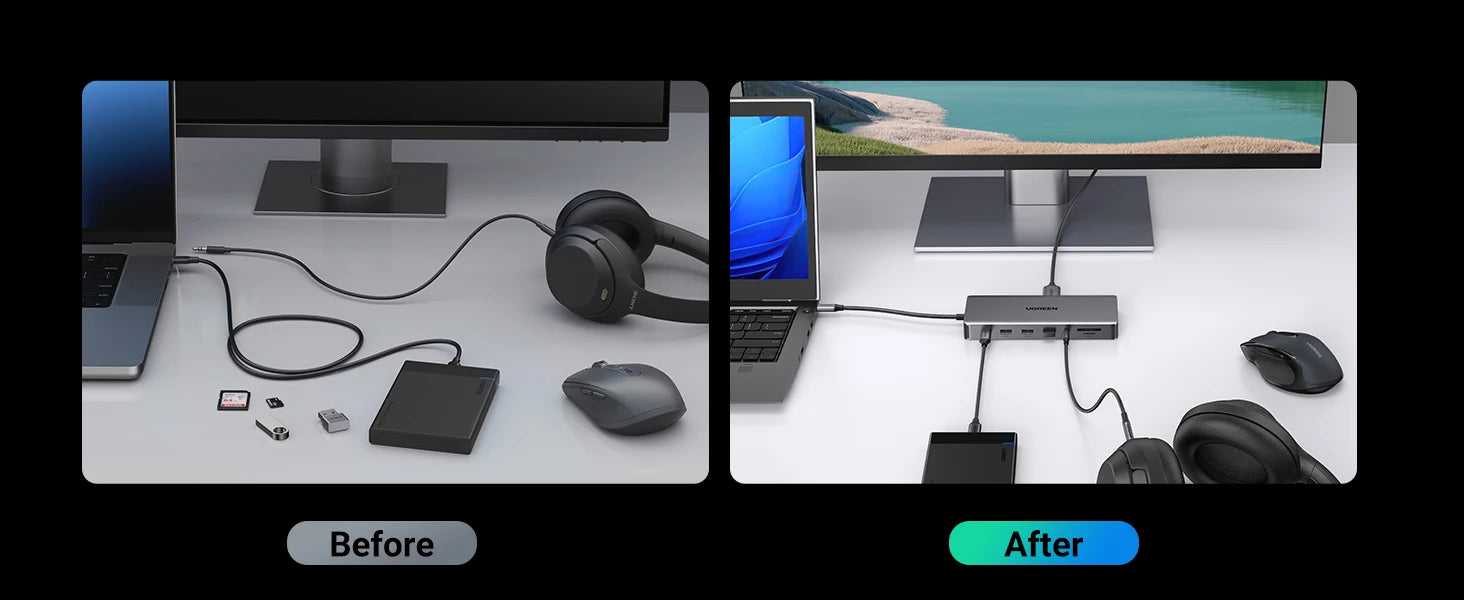 UGREEN 13-v-1 zvezdišče USB-C s trojnim zaslonom (DP 4K60Hz + dvojni HDMI 4K60Hz), USB-A/C 10Gbps