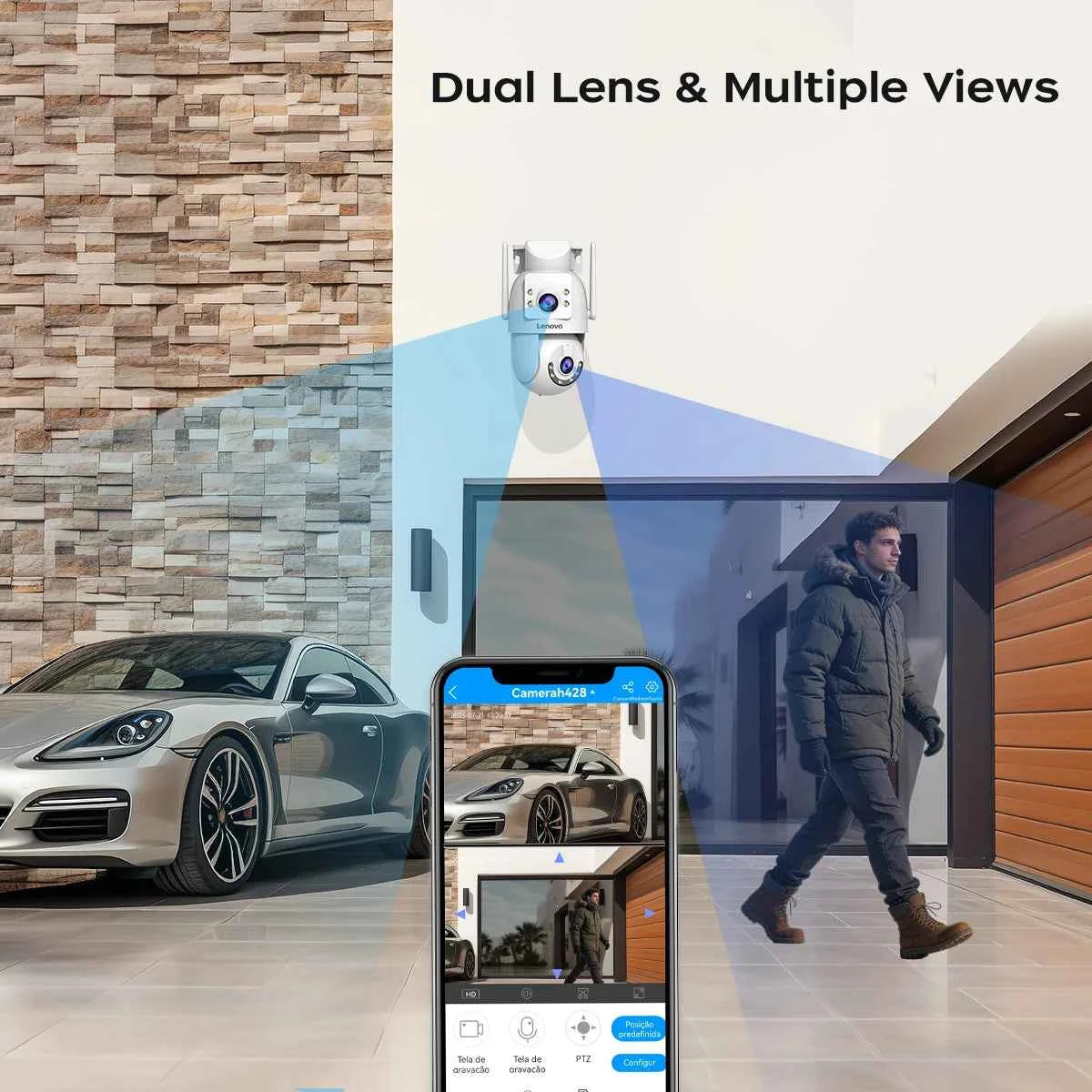 Lenovo 4K 6MP WiFi Surveillance Camera Outdoor Security Dual Lens Dual Screen AI Tracking PTZ IP Camera CCTV Video Surveillance - Limetastore