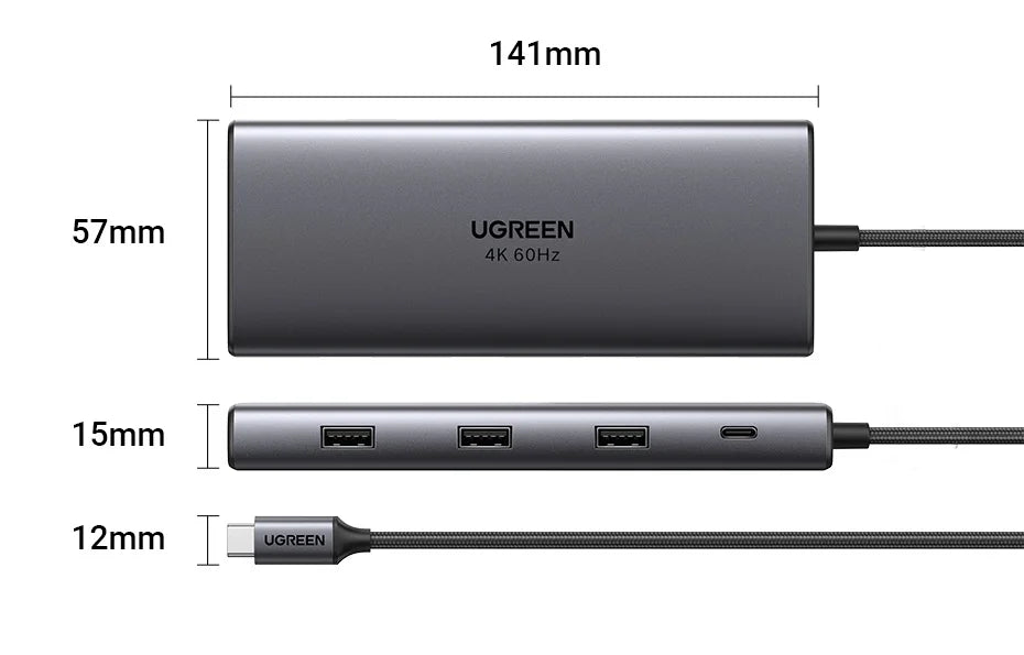 UGREEN 9-v-1 USB-C Hub s 4K60Hz HDMI, 10Gbps USB-vrati, gigabitnim Ethernetom, PD100W