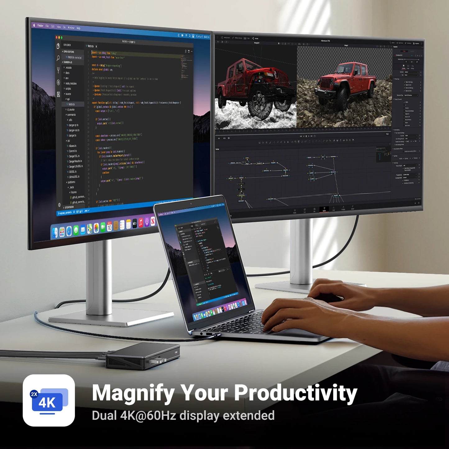 UGREEN 9‑v‑1 priklopna postaja DisplayLink USB‑C z dvojnim 4K60Hz