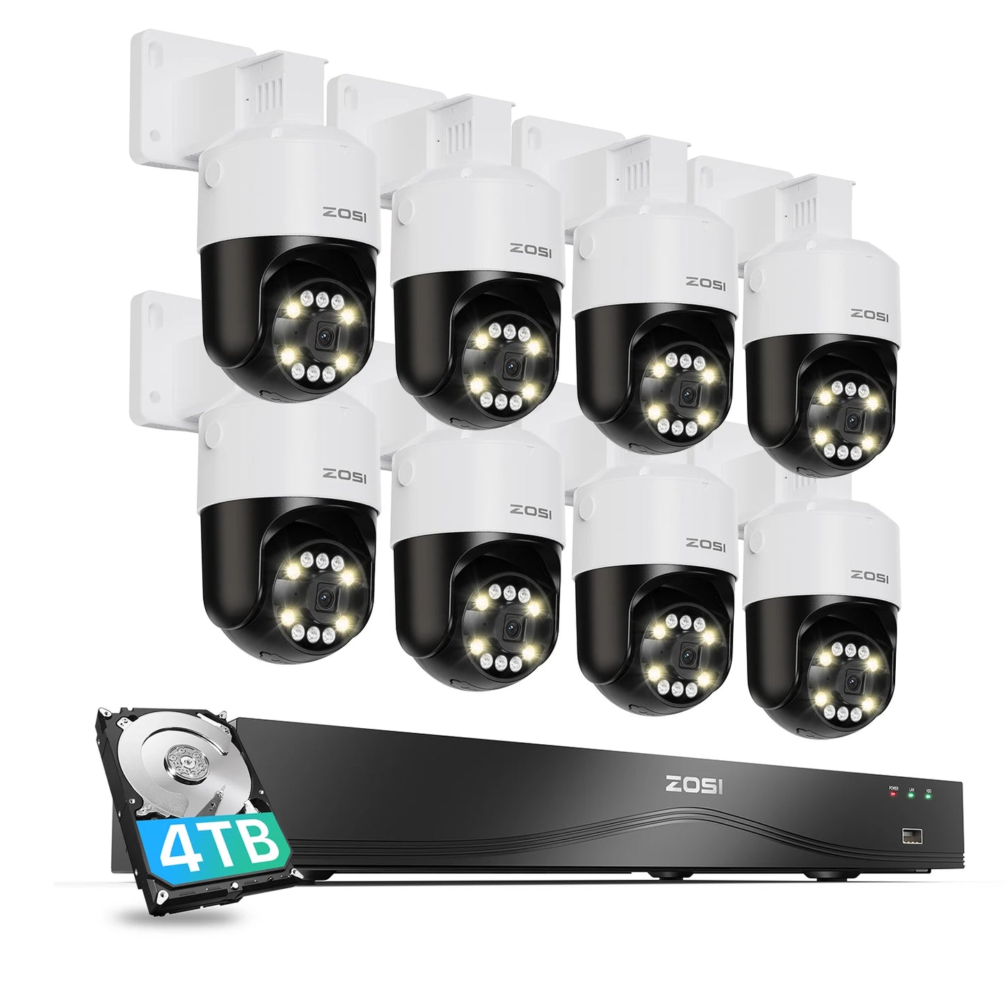 Varnostni kamerovni sistem ZOSI 4K 32CH PoE – 8MP zaznavanje ljudi/vozil z umetno inteligenco, NVR z dvojnim diskom in samodejno sledenje
